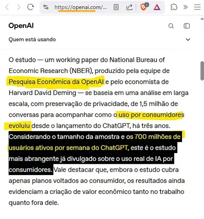 Pesquisa OpenAI 700 milhões de usuários ativos por semana do ChatGPT
